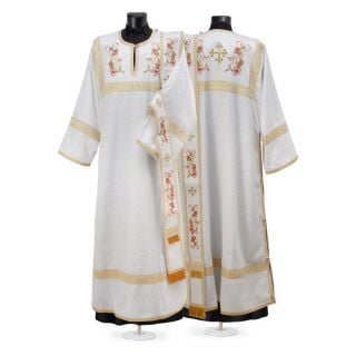 white deacon vestment with embroidered poppies