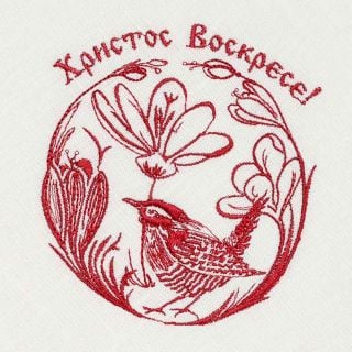 Easter Table Napkin with a Bird in Phloxes Embroidery