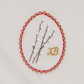 white linen Easter cloth with embroidery