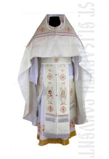 white Russian-style priest vestment with embroidery