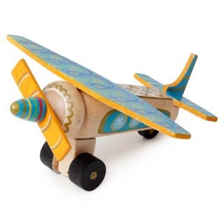 Wooden Toy Airplane for kids with hand-painted elements
