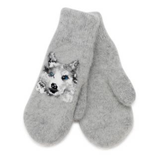 wool knitted mittens with wolves