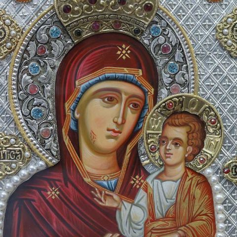 IVERON ICON OF THE MOTHER OF GOD decorated with semi-precious stones