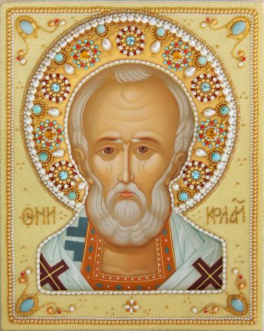 handmade ions of St Nicholas the Wonderworker textile-plated