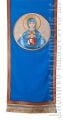 blue church silk analogion cover with medallion of the Theotokos