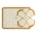 white and gold brocade chalice covers and veil