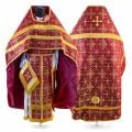 burgundy silk priest vestment with galloons and sewn crosses