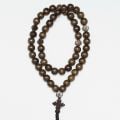 dark wooden handmade 50-bead prayer rope with a wooden cross