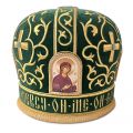 green handmade mitre with embroidery