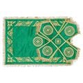green embroidered chalice covers and veil with embroidery and gold tassel