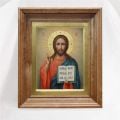 hand-painted icon of Jesus Christ in icon case closed (non-opening)