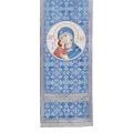 blue church silk analogion cover with medallion of the Theotokos