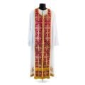 burgundy silk priest vestment with galloons and sewn crosses