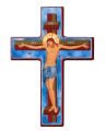 wooden cross with printed icon blue