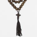 dark wooden handmade 50-bead prayer rope with a wooden cross