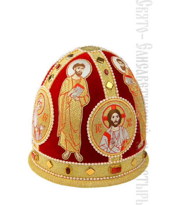Handmade Velvet Priest Miter with icons and embroidered
