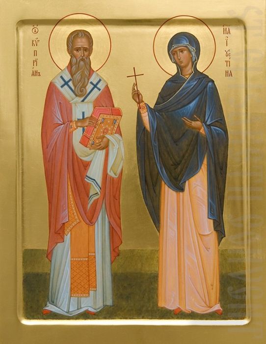 Icon of Sts Cyprian and Justina Painted to Order - St Elisabeth Convent