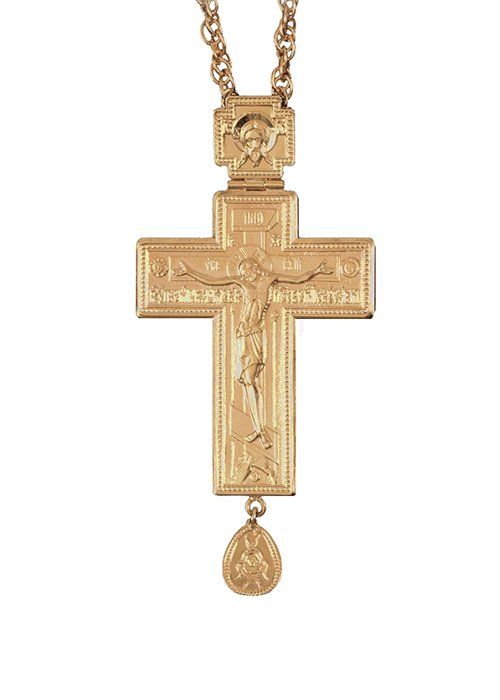 small gold plated pectoral cross w chain krt13528