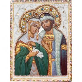 Saints Peter And Fevronia Of Murom Icon In Textile Riza