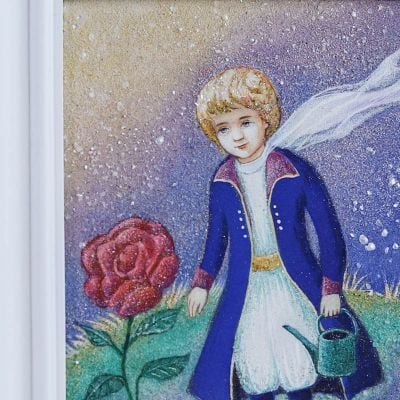 The little Prince with the Rose on the Planet