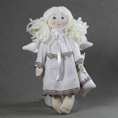 linen angel doll with hand-painted face