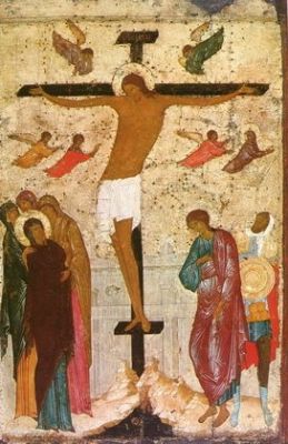 lacquered icon of the Crucifixion