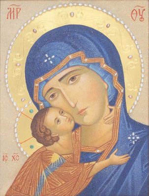Icon of The Mother of God of Vladimir in icon case