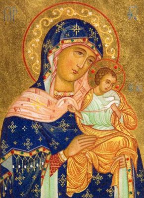 Icon of The Mother of God of the Konevsk made of semiprecious stones