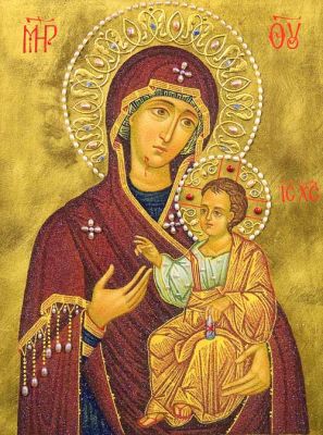 Iveron Icon of the Mother of God with pearls from semi-preiocius stones