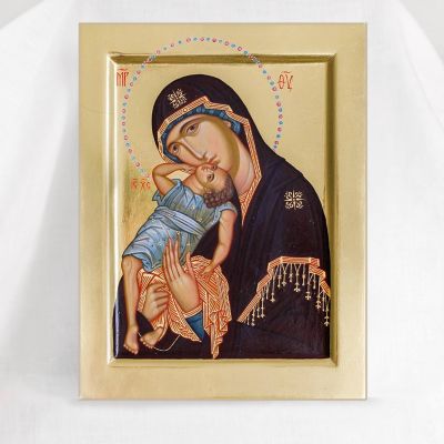 Our Lady the Joyful icon with acrylic paints 
