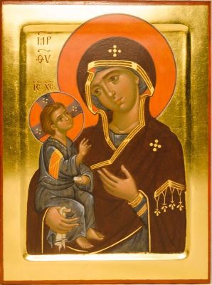 painted hodegetria icon of theotokos