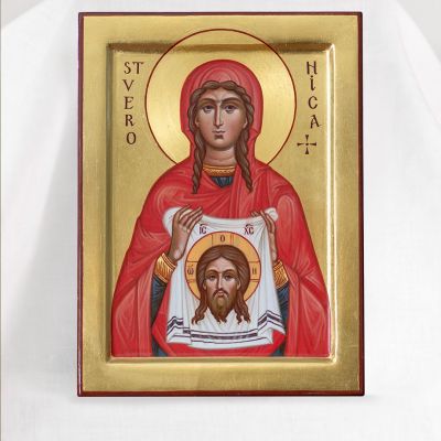 St Veronica holding the veil with Christ Not-Made-By-Hands hand-painted icon 