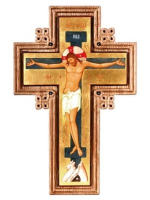 tempera painted carved analogion cross, design 2