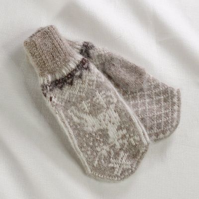 wool knitted mittens with wolves