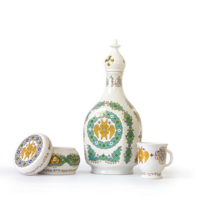 ceramic holy water set with seraph