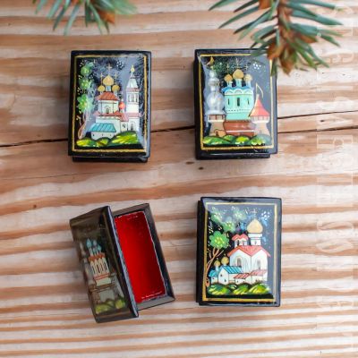 Wooden Lacquered box with church