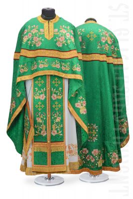 Greek Style Priest Vestment with Poppies Silk Thread Embroidery