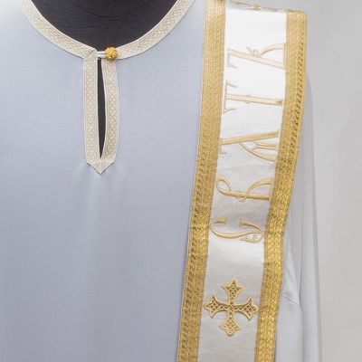 white orarion with inscription holy