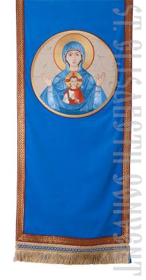 blue church silk analogion cover with medallion of the Theotokos