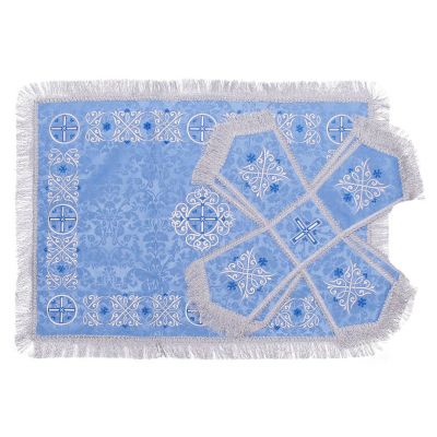 Blue chalice covers and veil with silk Paschal embroidery