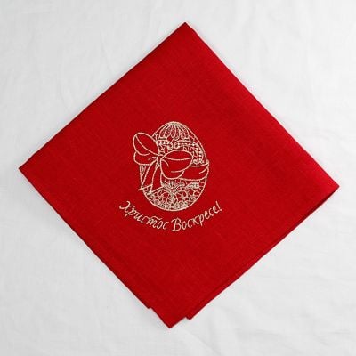 Red paschal napkin with embroidery