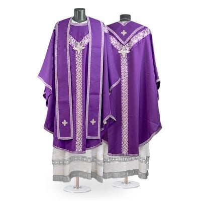 purple catholic priest chasuble and an overlay stole