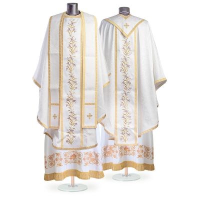 white Chasuble and Stole with Embroidered Lilies