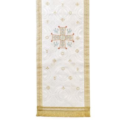 White analogion cover with Cross embroidery and birds