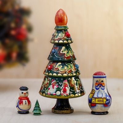 Christmas Tree nesting Doll with beads