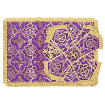 purple chalice covers and veil with gold crosses