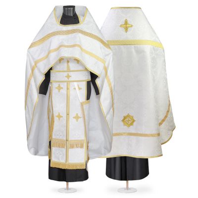 White Church Silk Priest Vestment with galloon and crosses
