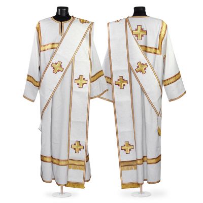 White protodeacon vestment with cross embroidery all over the orarion