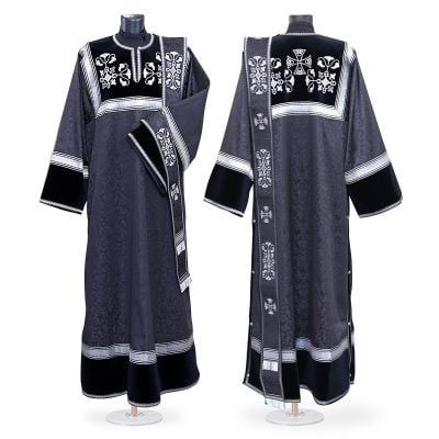 black lenten deacon vestment with silver embroidery