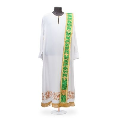green deacon with embroidery and inscription